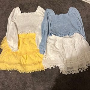 Pack of 4 Shein Clothing Items (2 Skirts, 2 Tops), All Size XS, Various Colors